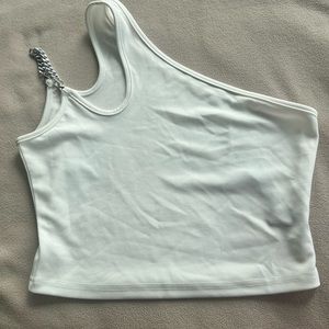 White over the shoulder Top with Silver chain